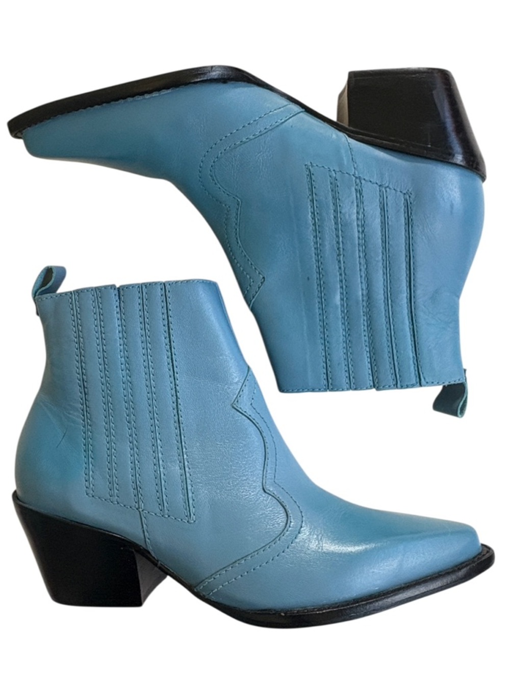 EUC INTENTIONALLY BLANK Leather Western Style Boots Turquoise Size 6